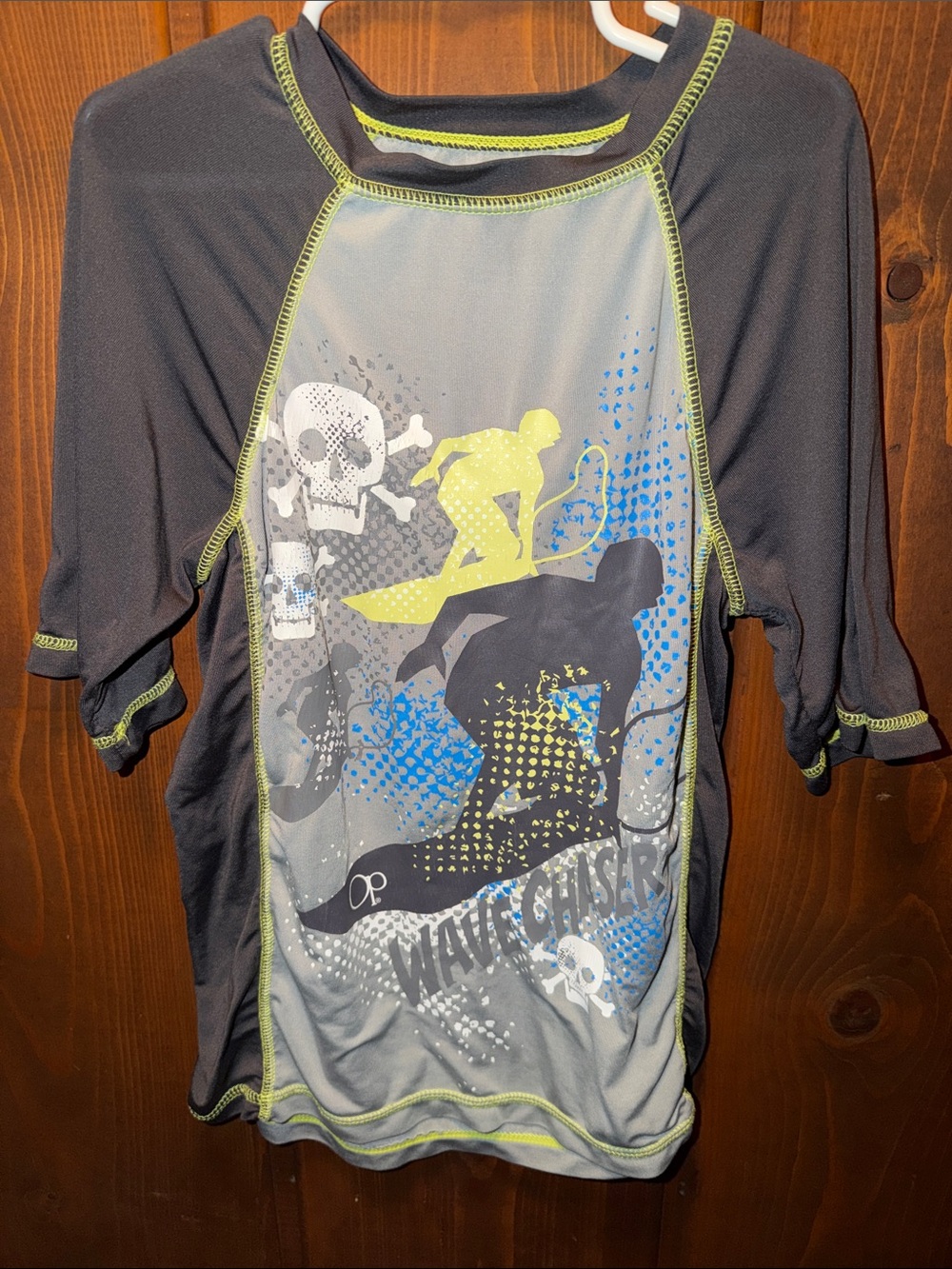 OP Boys Gray & Neon Yellow Surf Graphic Rash Guard Tee